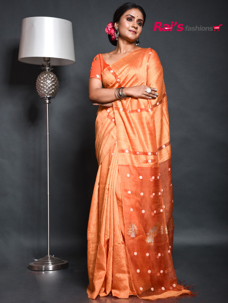 Handloom Handspun Matka Silk Exclusive Saree With Reshom Silk Shell Sequin Design Work Stripes All Over (KR65)